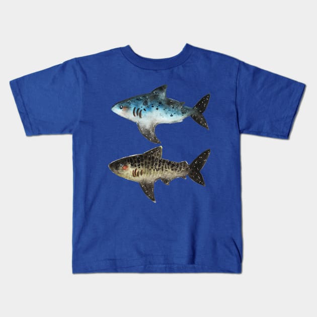 Two Sharks Kids T-Shirt by jessthechen